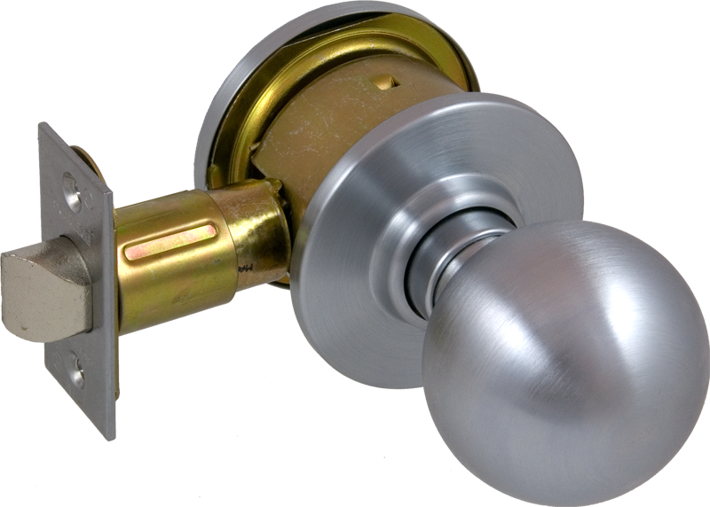 Schlage A25-ORB-626 2-3/4 BS T-STRIKE Grade 2 Exit Orbit Knob, 2-3/4″ Backset, T-Strike, Satin Chrome