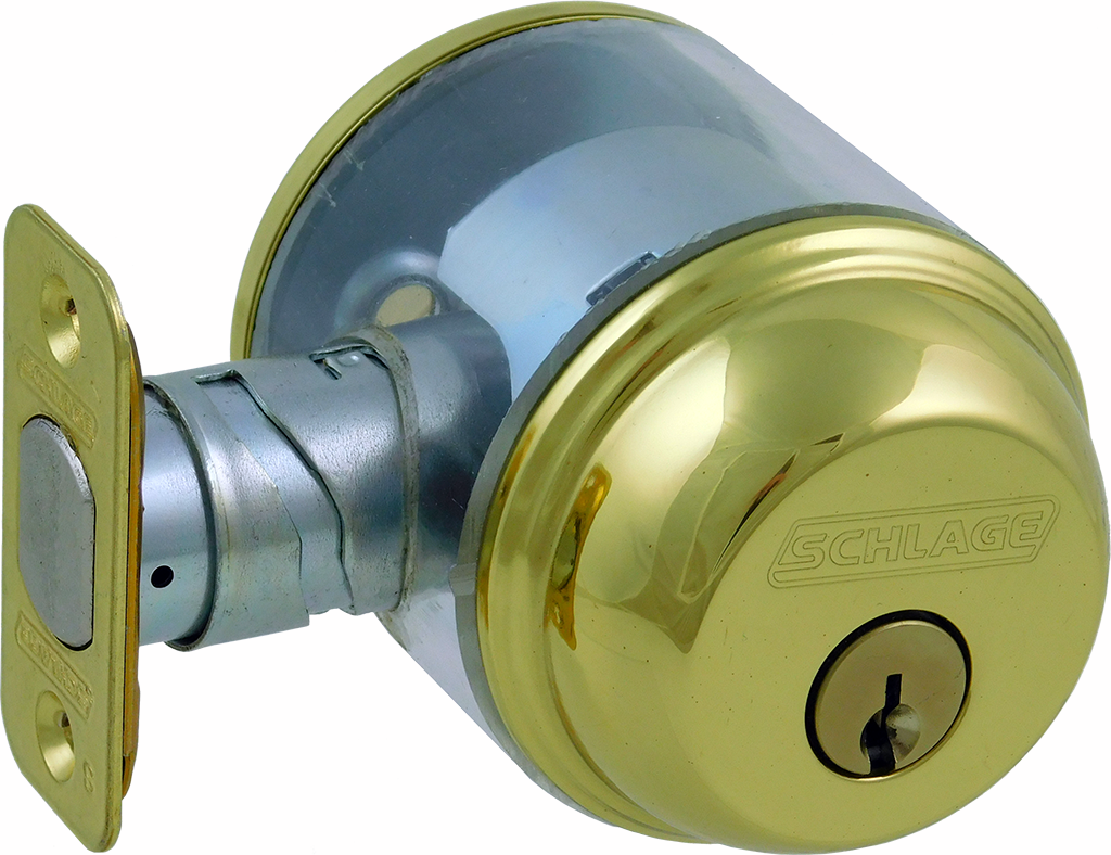 Schlage B60N-505 12-287 Grade 1 Single Cylinder Deadbolt, 5-Pin C Keyway, Adjustable Backset, Brass