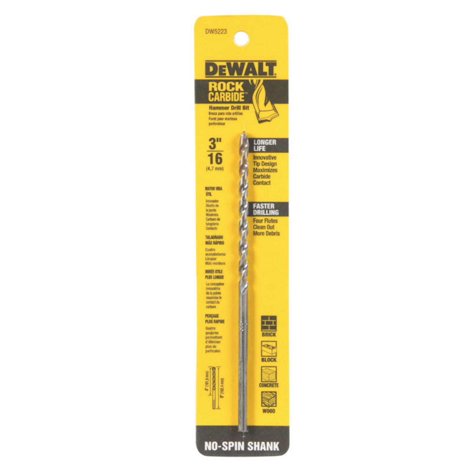 3/16 In. X 6 In. Carbide Tipped Masonry Drill Bit Dw5223