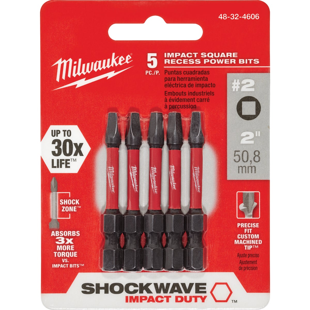 Shockwave #2 Square Insert Bit, 2-In., 5-Pk.