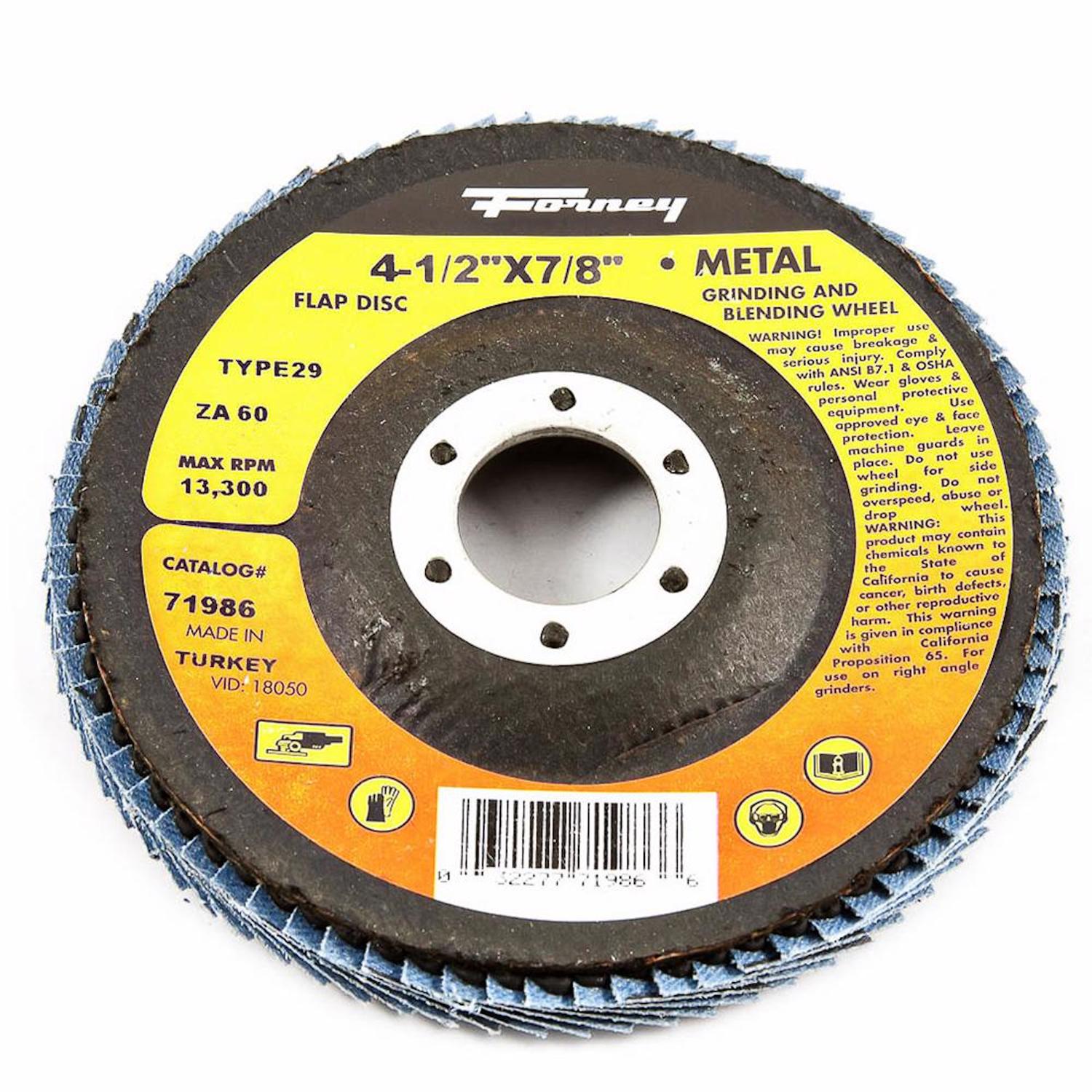 4-1/2 In. X 7/8 In. 60-grit Blue Zirconia Angle Grinder Flap Disc