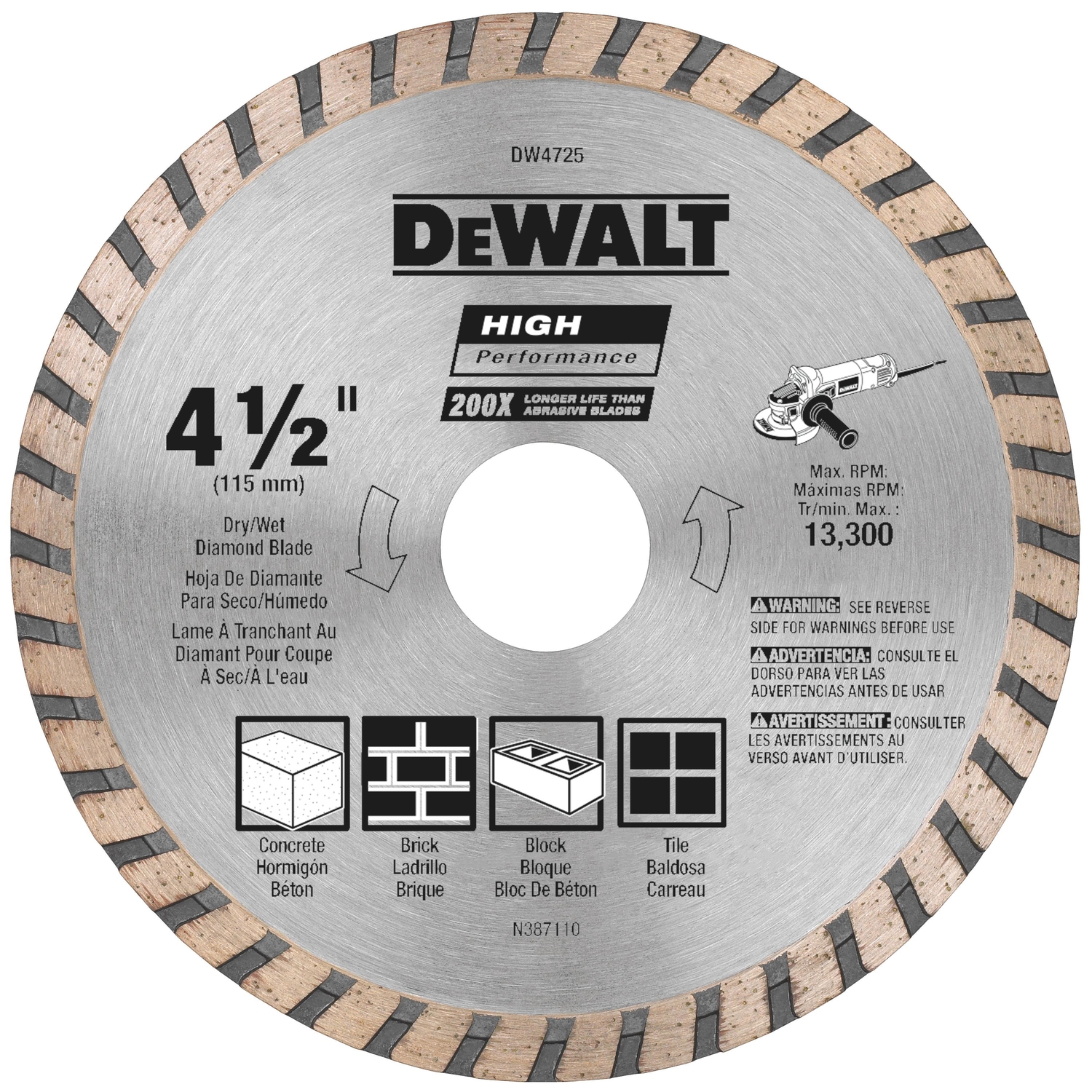 High Performance 4-1/2 In. Turbo Rim Diamond Blade For Masonry Cutting
