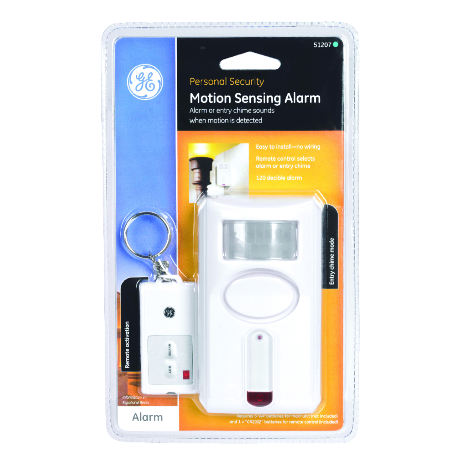 Ge 51207 White Plastic Motion Sensor Alarm With Keychain Remote And 120 Decibel Alert