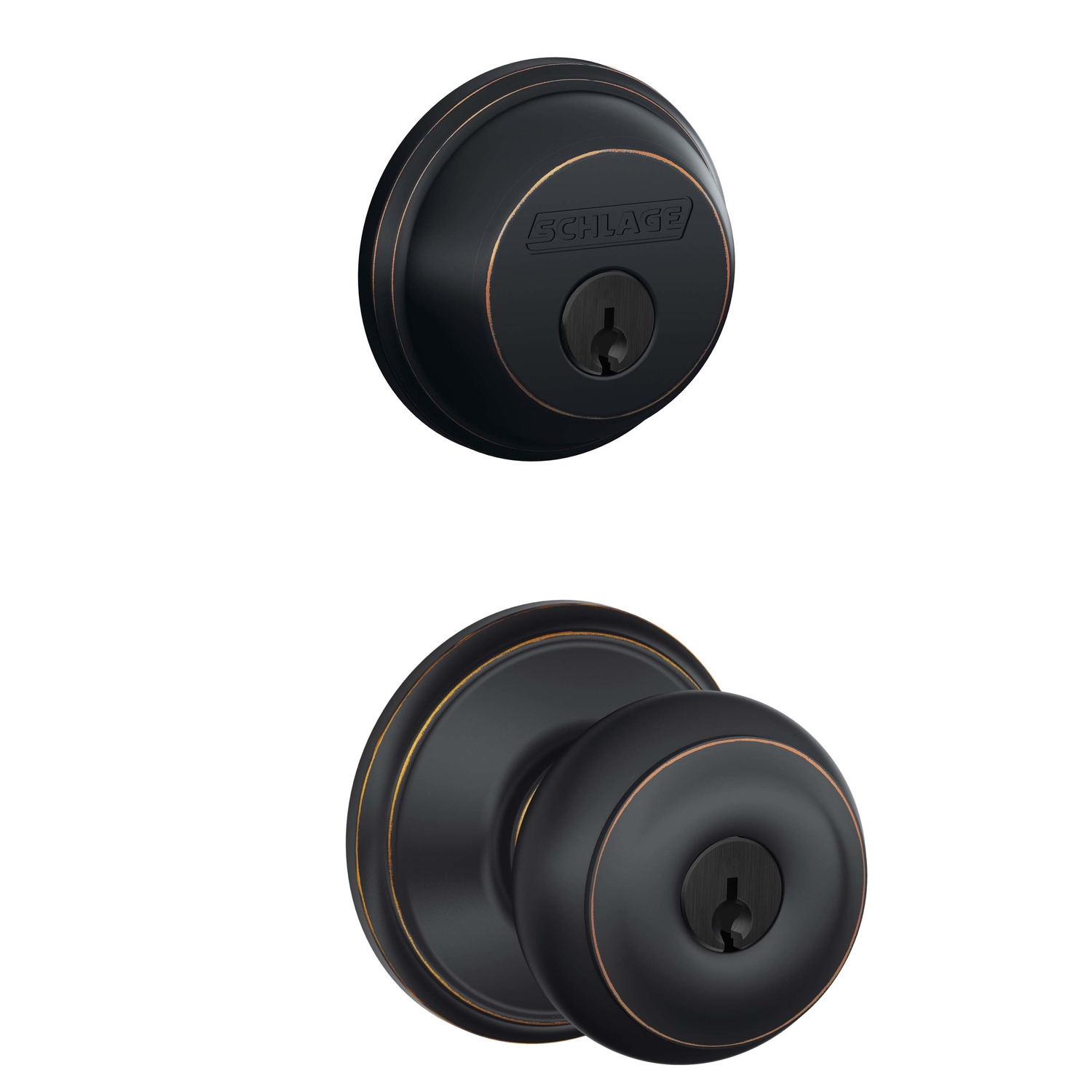 Aged Bronze Georgian Knob And Single Cylinder Deadbolt Combo Set