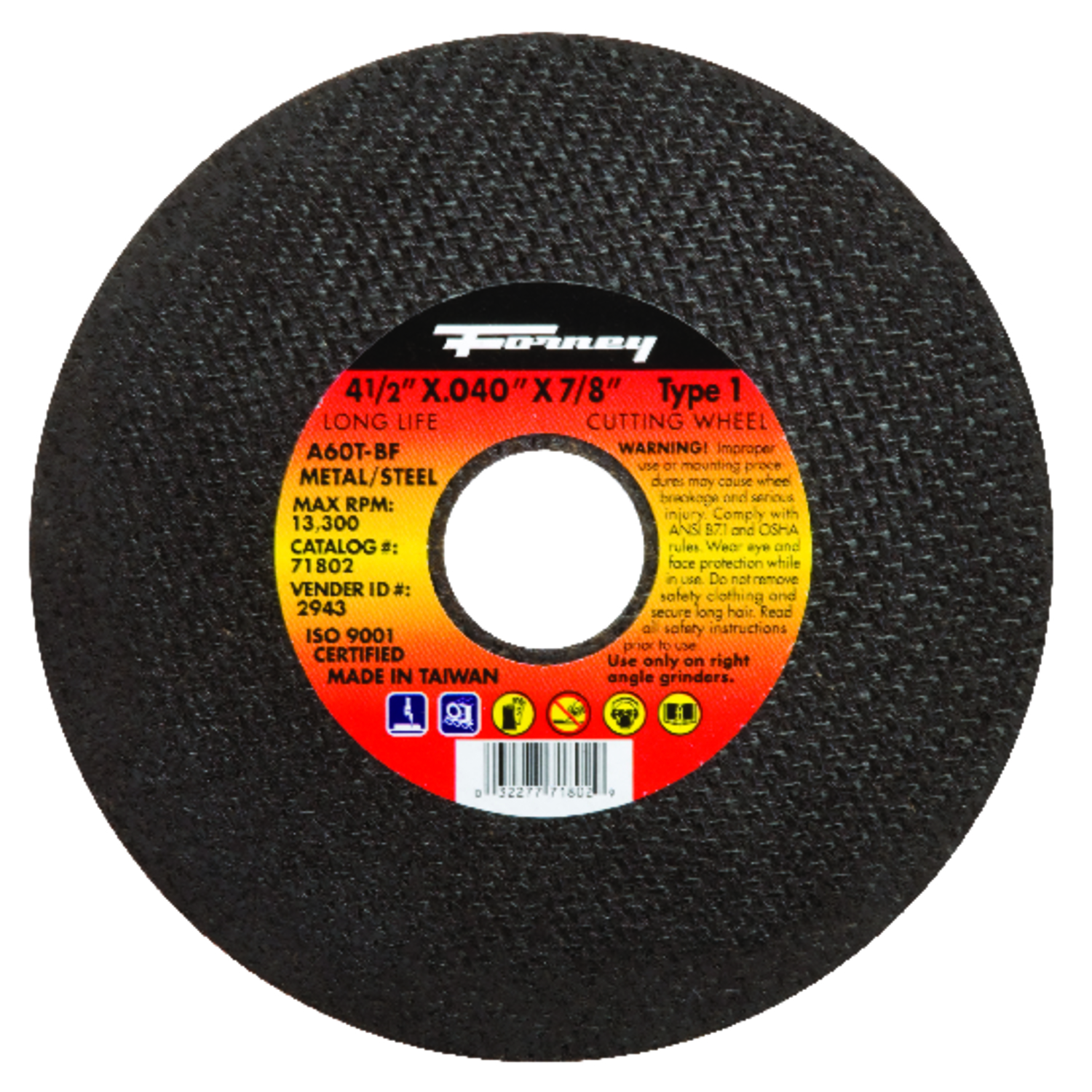 Type 1 4-1/2 In. X 0.040 In. X 7/8 In. Aluminum Oxide Metal Cut-off Wheel