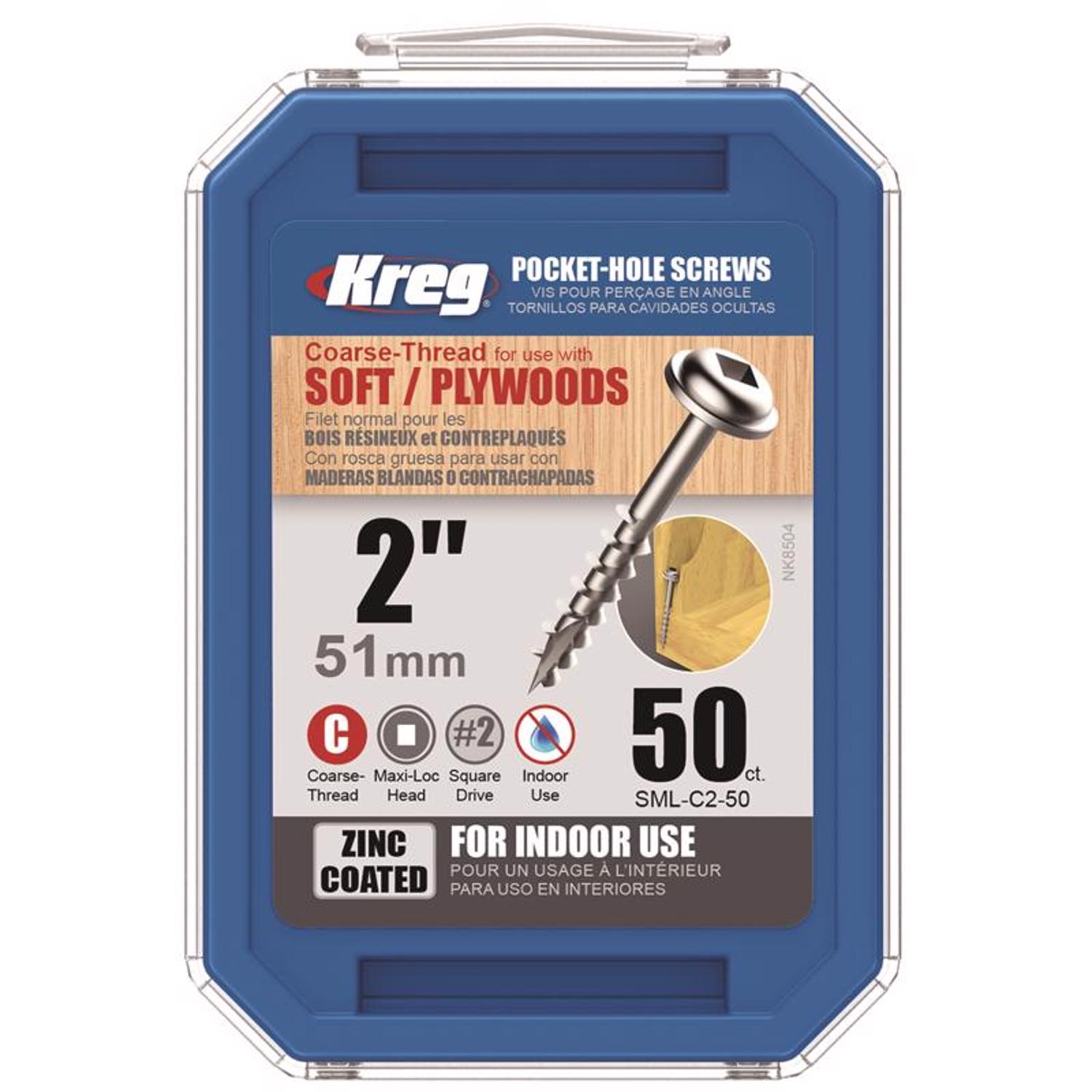 Pocket-Hole Screws, Square Head, Coarse, 2-In., 50-Pk.