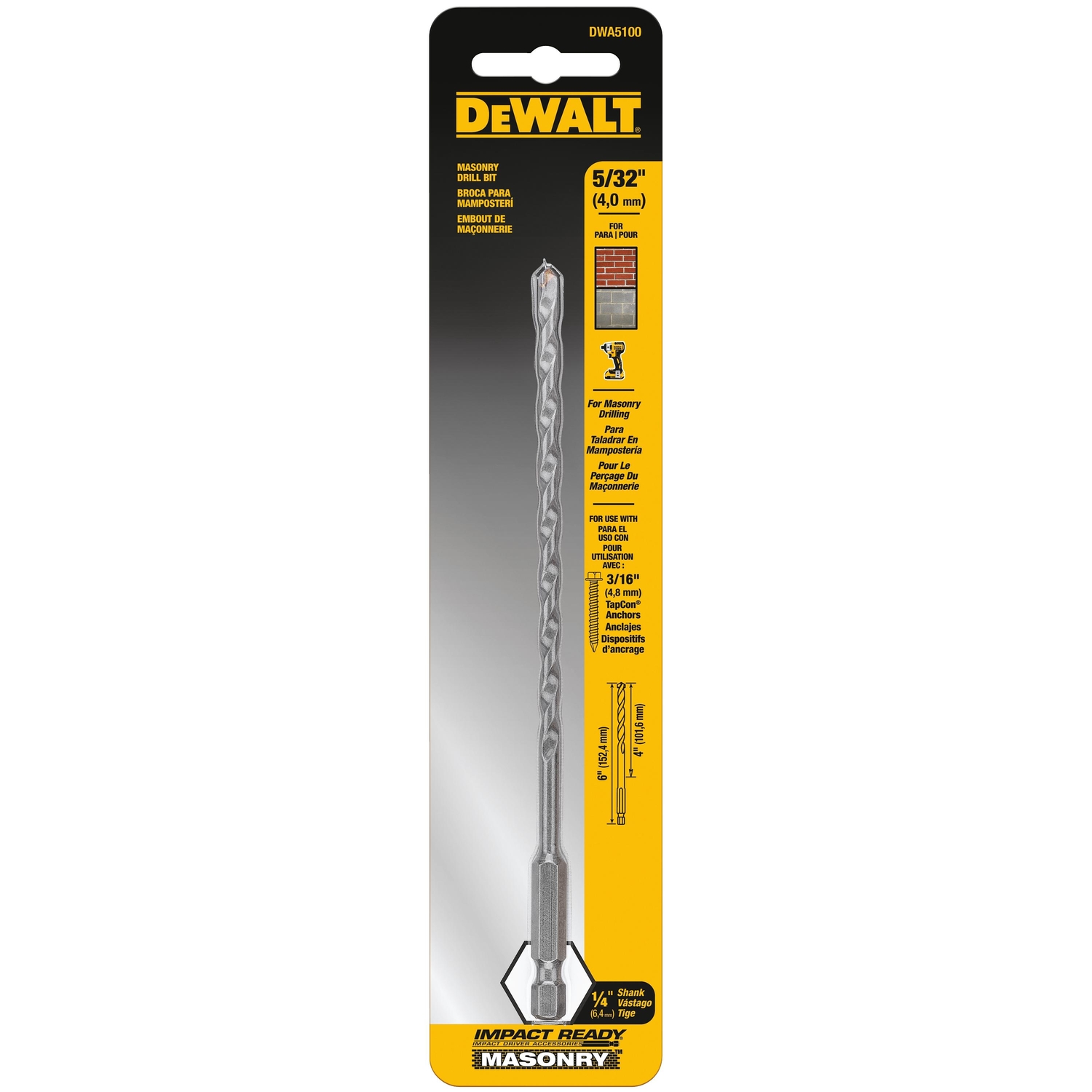 5/32 In. X 6 In. Impact Ready Masonry Drill Bit With 1/4 In. Hex Shank