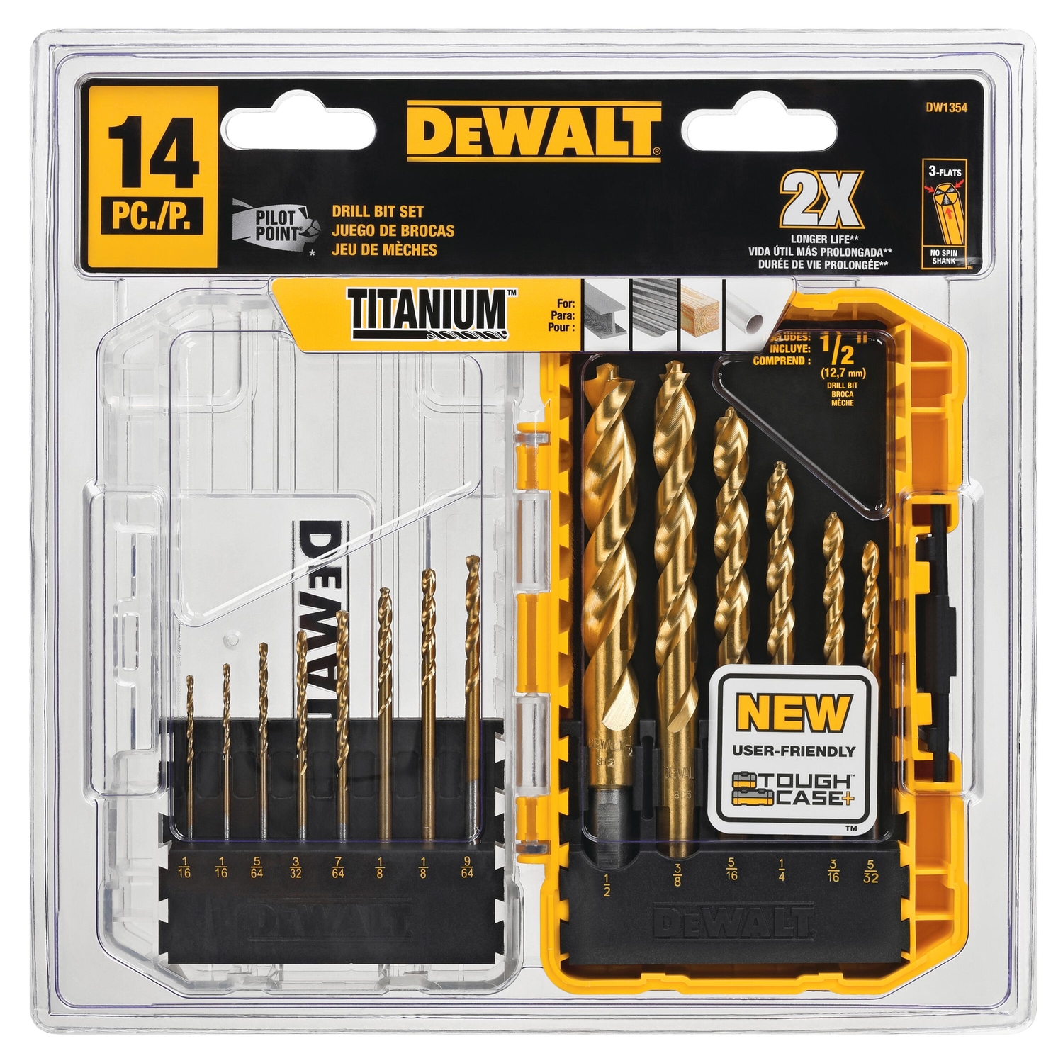 14-piece Titanium Pilot Point Drill Bit Set With Tough Case