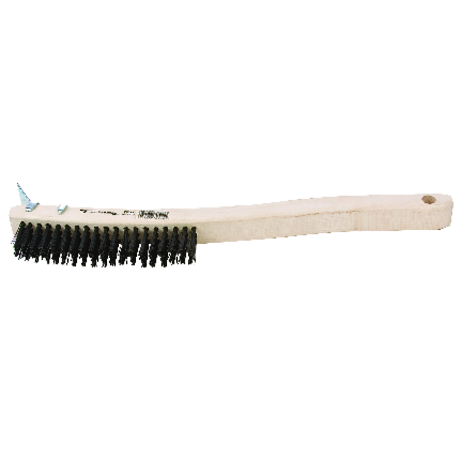 13-11/16 In. Curved Wood Handle Wire Brush With Carbon Steel Bristles And Scraper