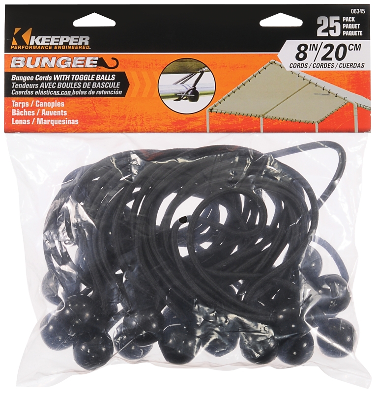 Bungee Cord, Black, 8 In., 25-Pk.