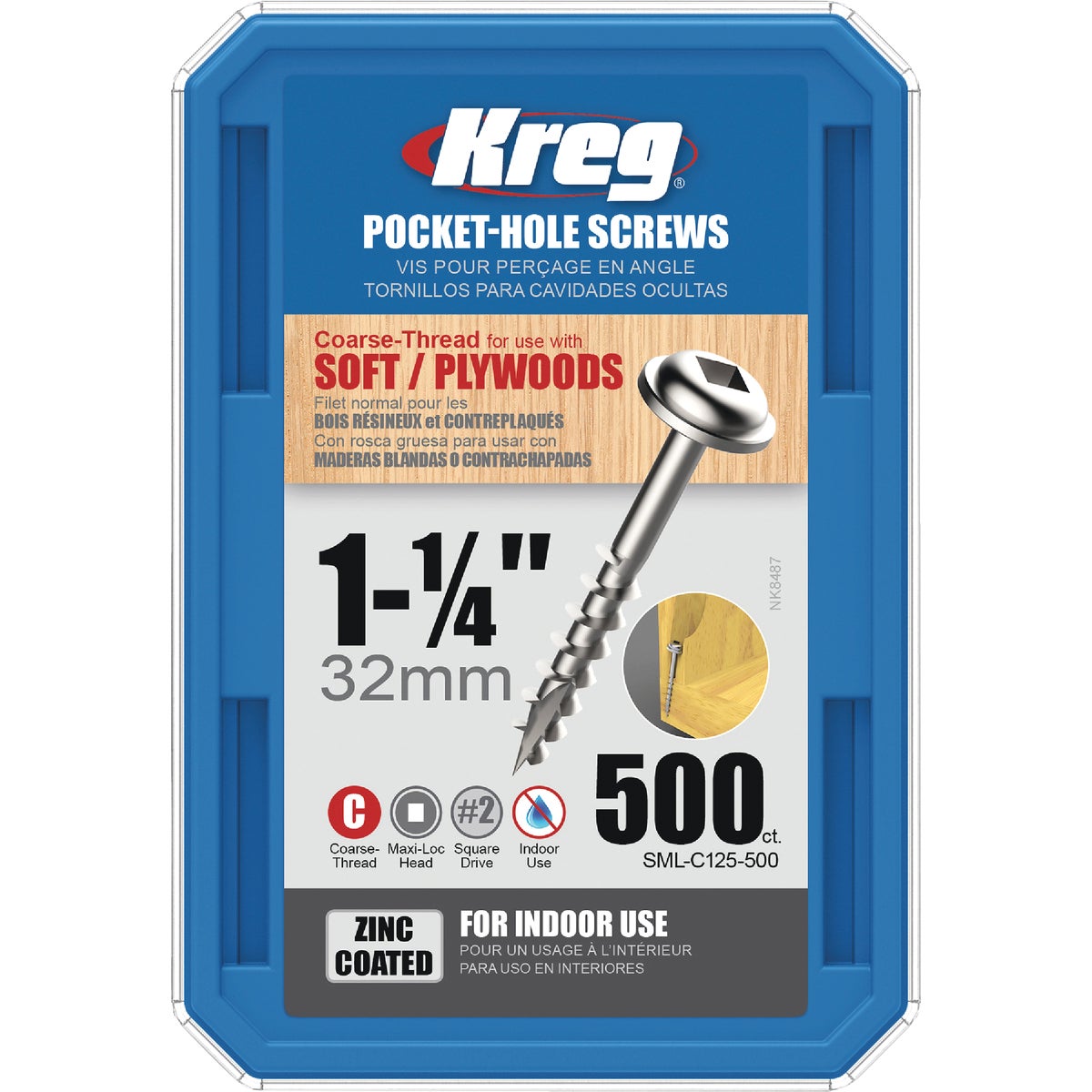 Pocket Hole Screws, Washer Head, #8 Coarse x 1-1/4-In., 500-Ct.
