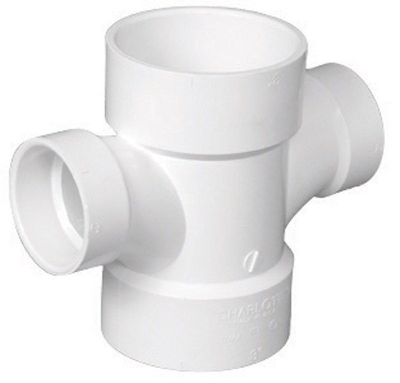 Schedule 40 DWV PVC Reducing Double Sanitary Tee, 3 x 3 x 1-1/2 x 1-1/2 In.
