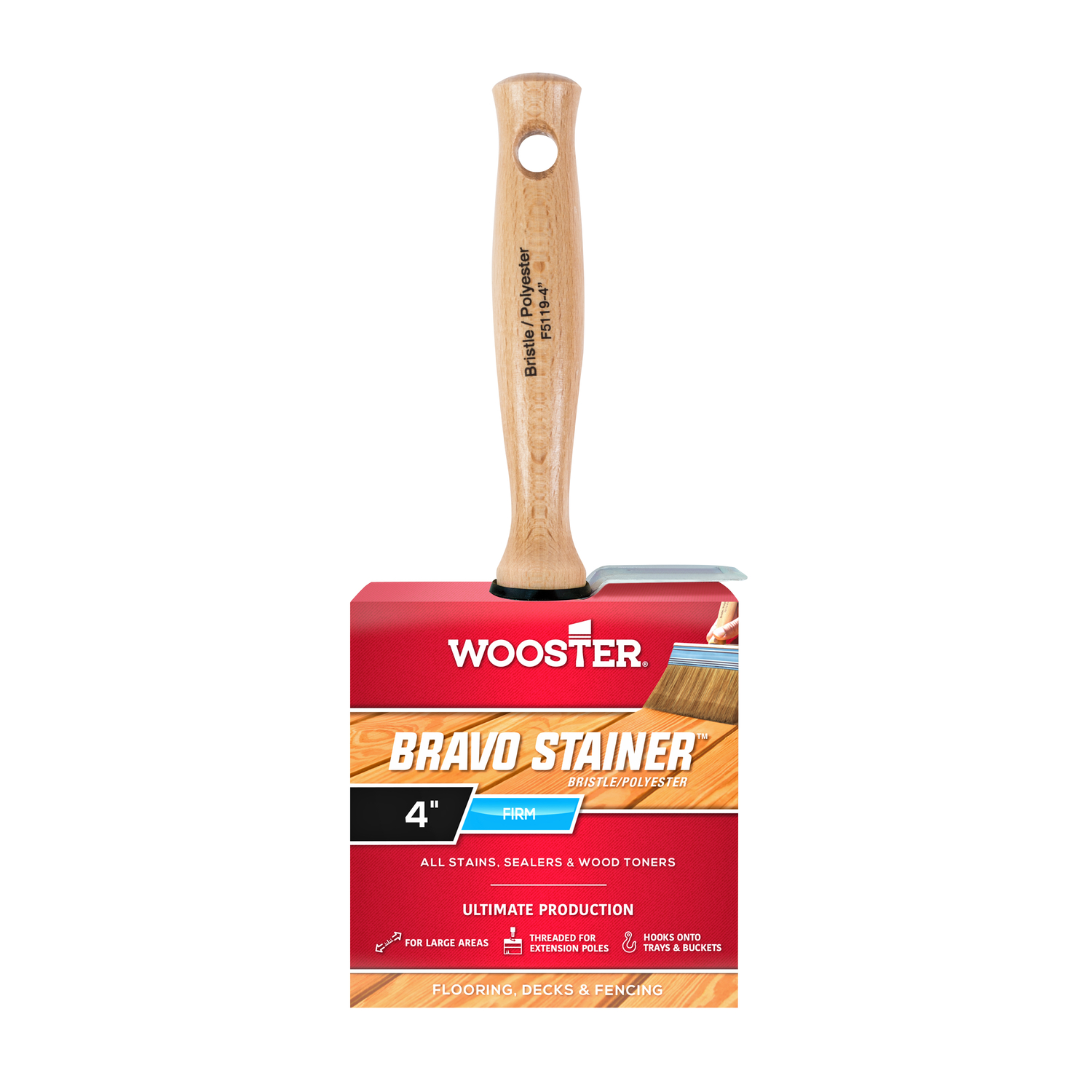 Bravo Stainer 4 In. Flat Paint Brush With Polyester And White China Bristles