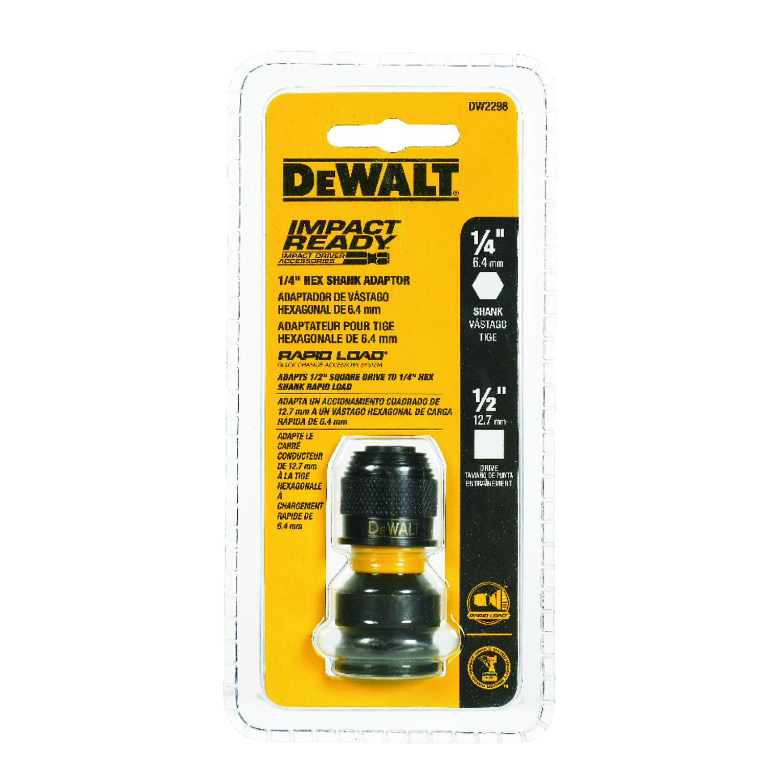 1/2 In. Square To 1/4 In. Hex Drive Adapter, Model Dw2298