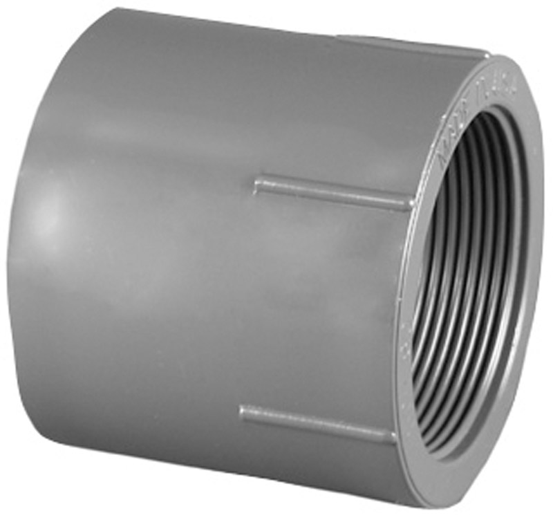 Schedule 80 PVC FPT Adapter, Gray, Slip x Thread, 2 In.