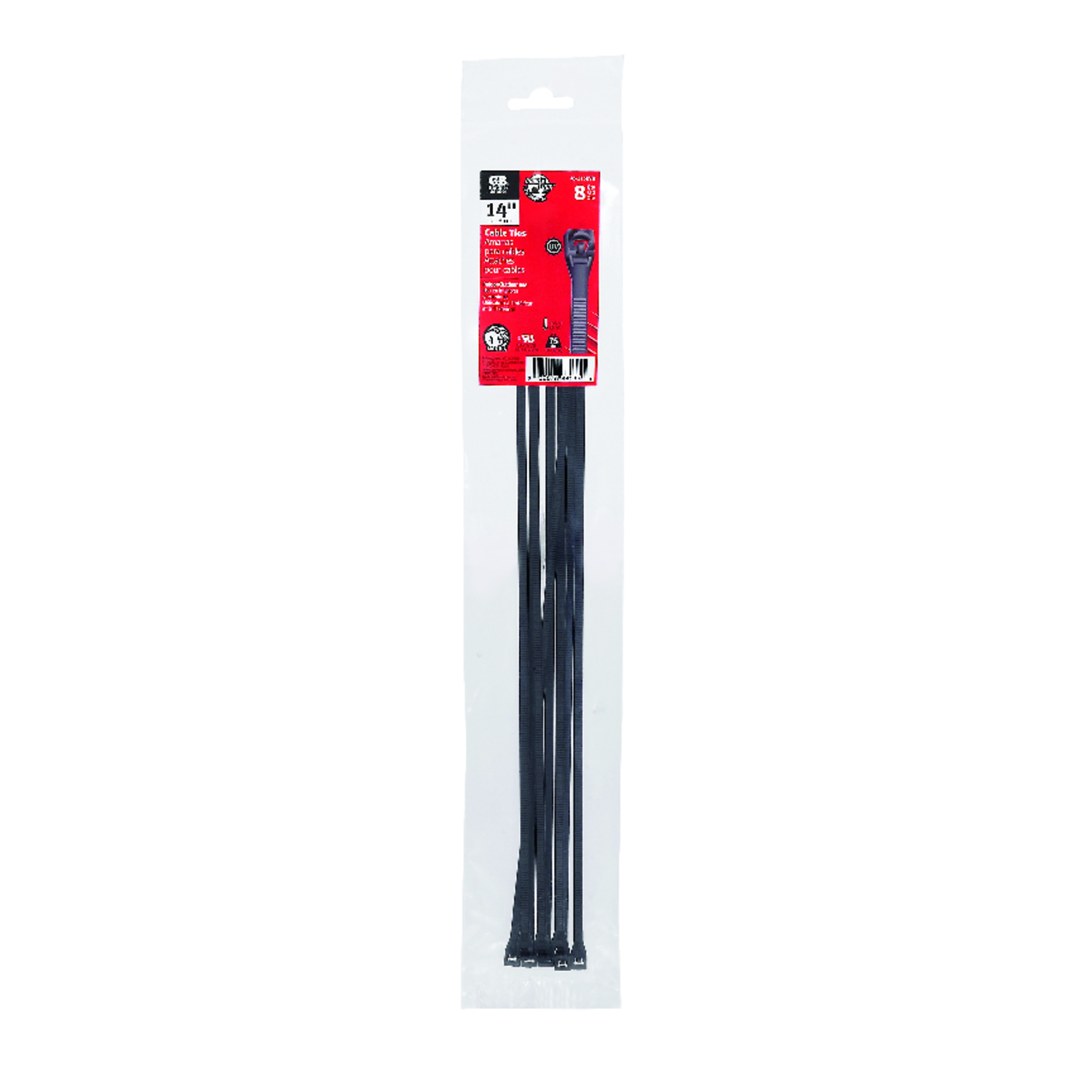 UV-resistant Cable Tie, Nylon, Black, 14-In., 8-Pk.