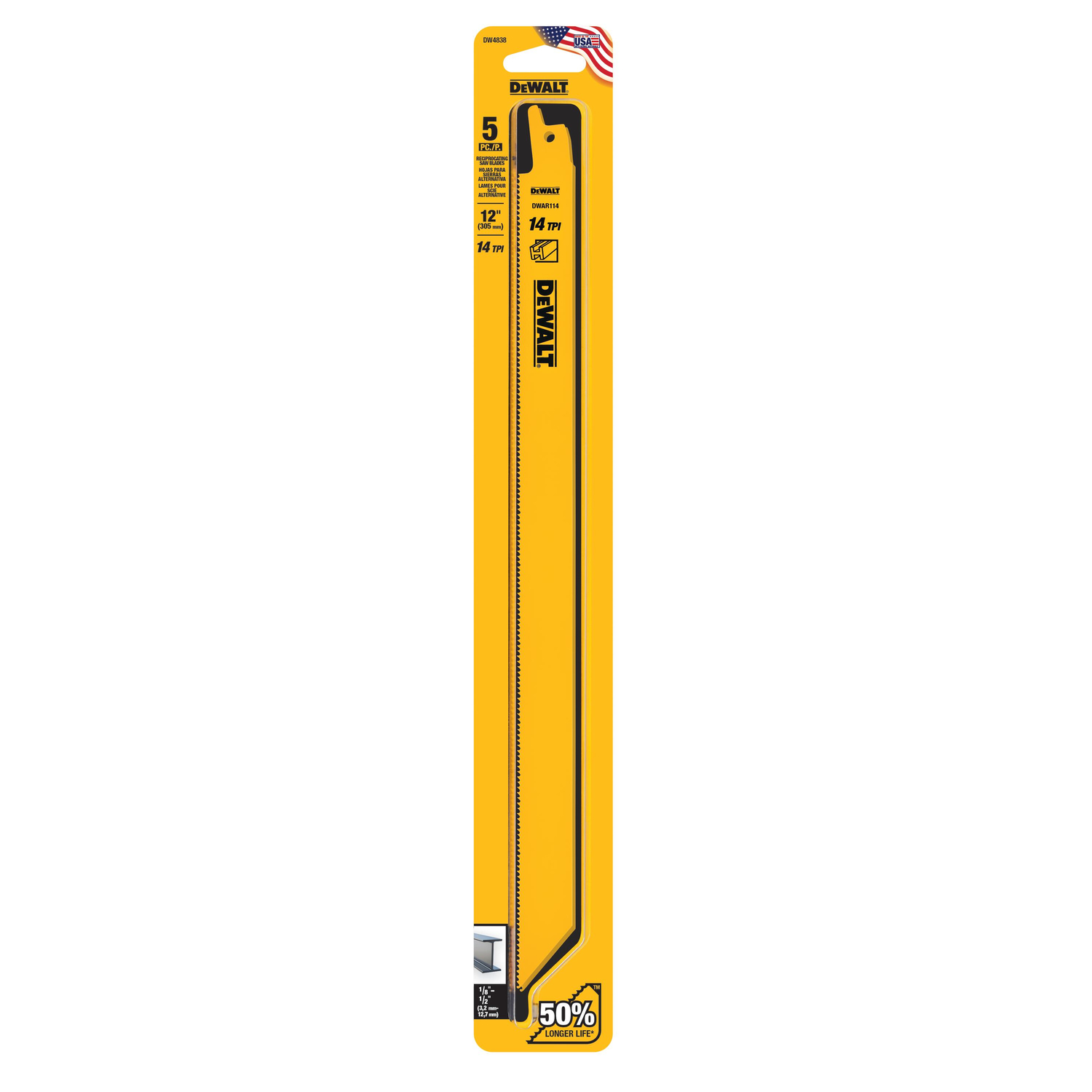 Straight-Back Reciprocating Saw Blade, 12 In., 14-TPI, 5-Pk.