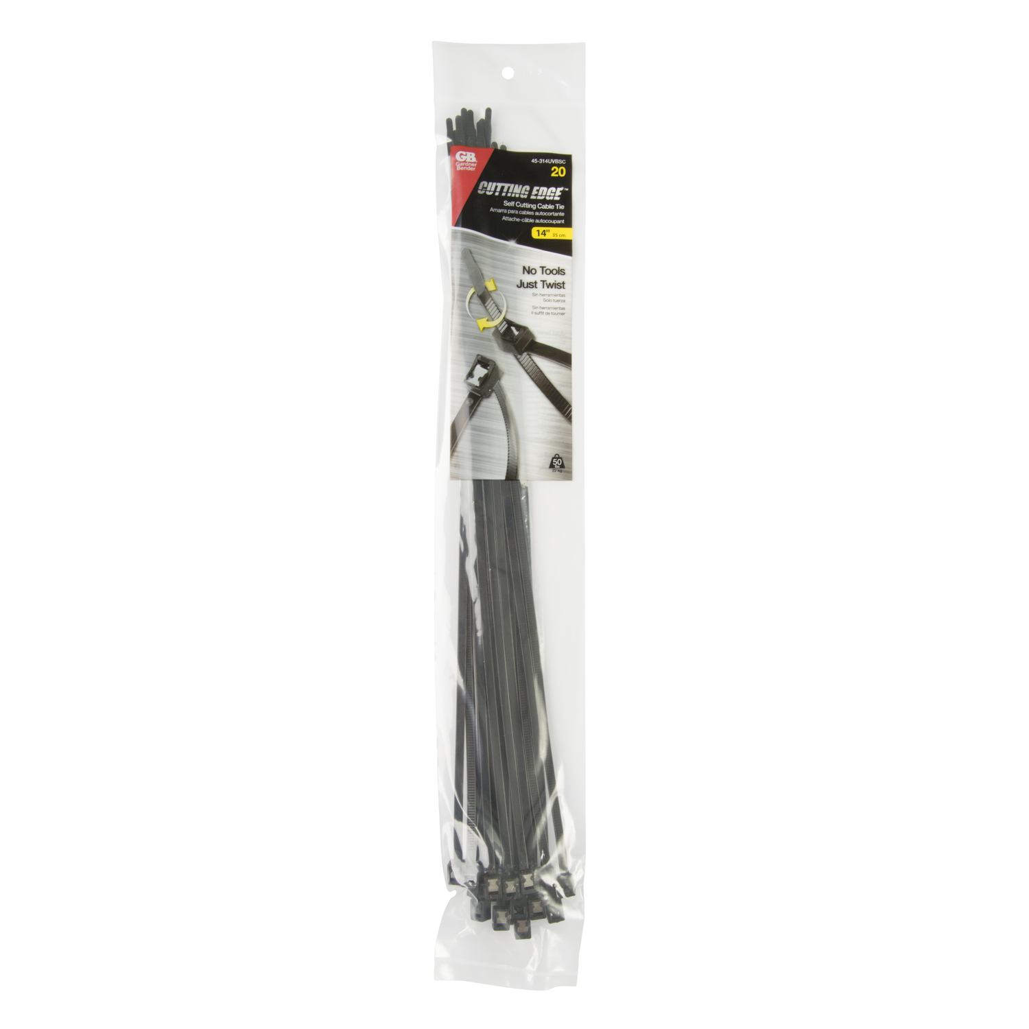 Self-Cutting Cable Ties, Black, 14-In., 20-Pk.