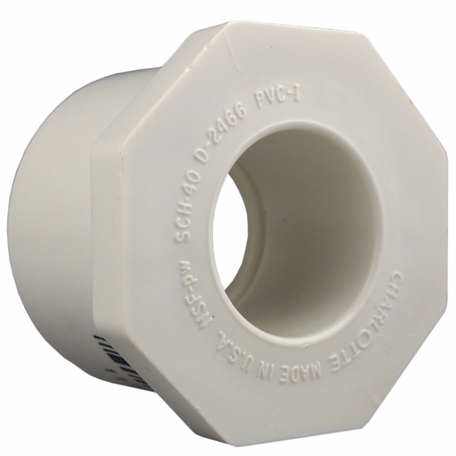 Schedule 40 PVC Pressure Pipe Reducer Bushing, White, 1-1/2 x 1/2 In.