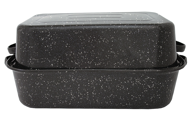 21 In. Black Covered Rectangle Roaster, 25 Lb Capacity