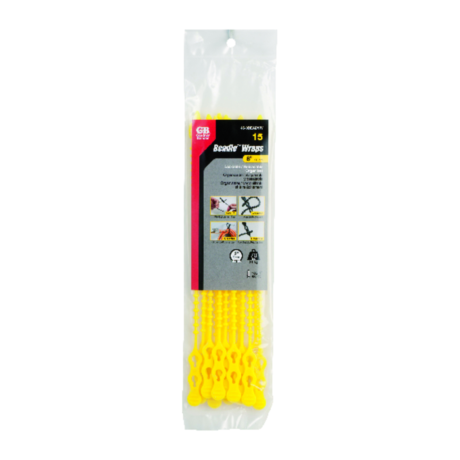 Beaded Cable Ties, Reusable, Yellow, 12-In., 15-Pk.