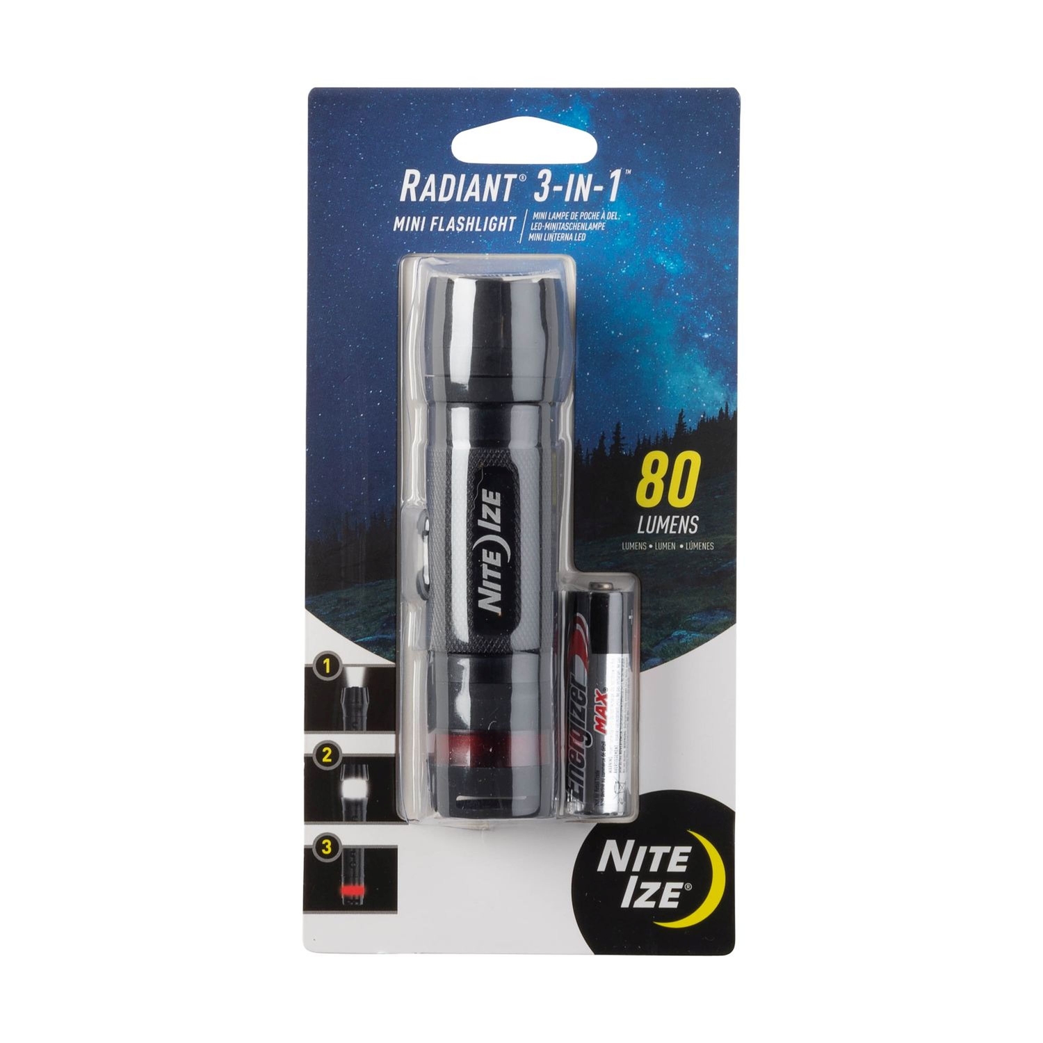 Radiant 3-in-1 Mini Flashlight, 80 Lumen, Black, Model Nl1b-01-r7