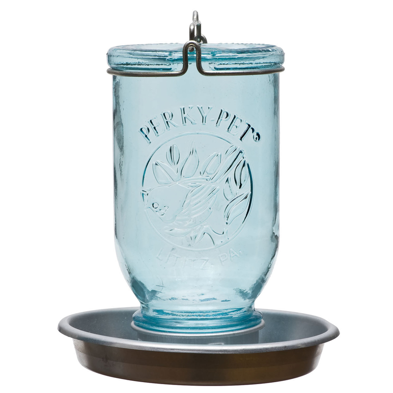 32 Oz. Antique Blue Mason Jar Bird Waterer With Metal Hanger