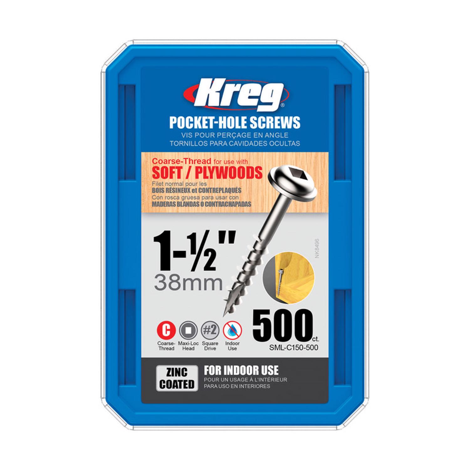 Kreg No. 8 x 1-1/2 in. L Square Zinc-Plated Pocket-Hole Screw 500 pk