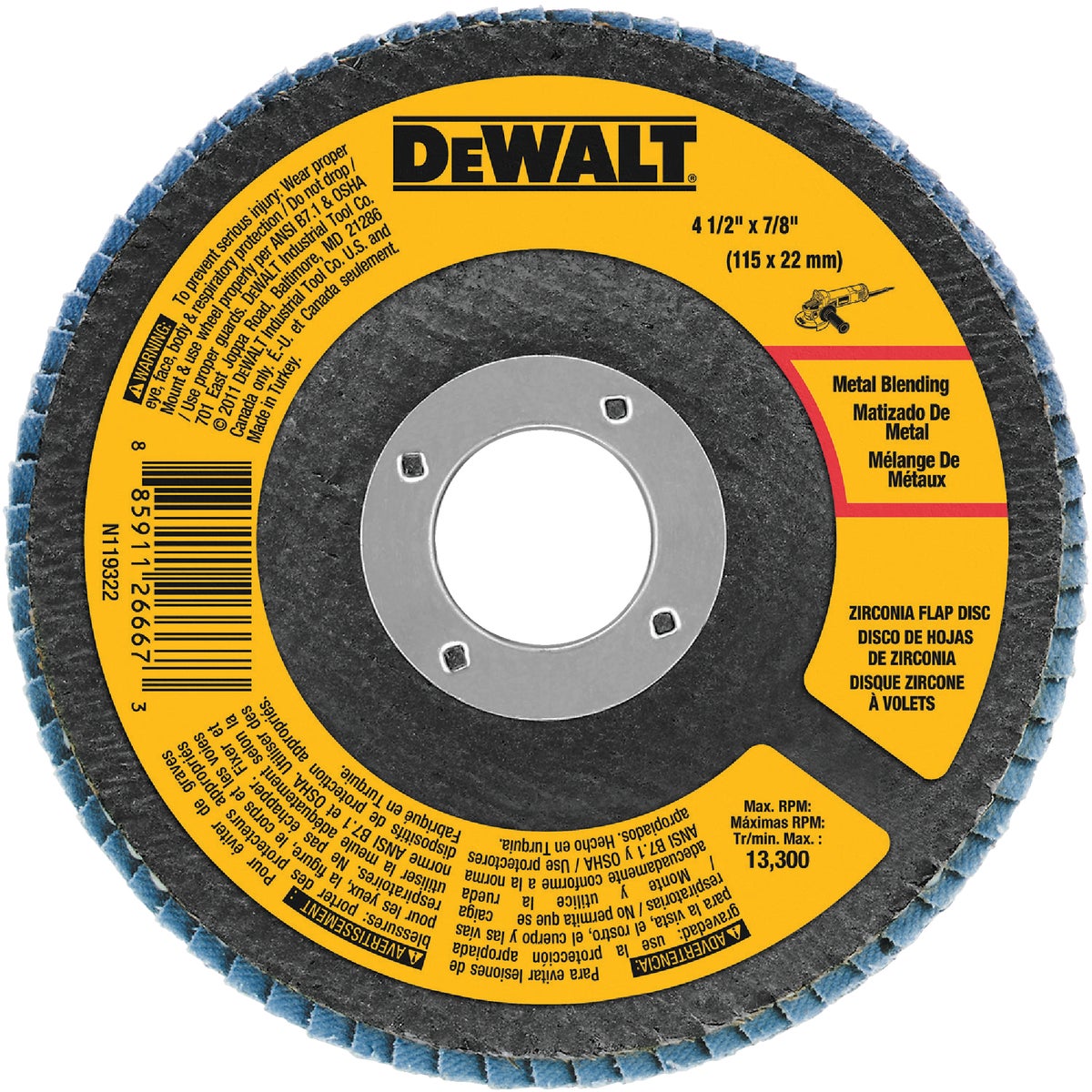 4-1/2 In. X 7/8 In. 80-grit Type 29 Zirconia Angle Grinder Flap Disc
