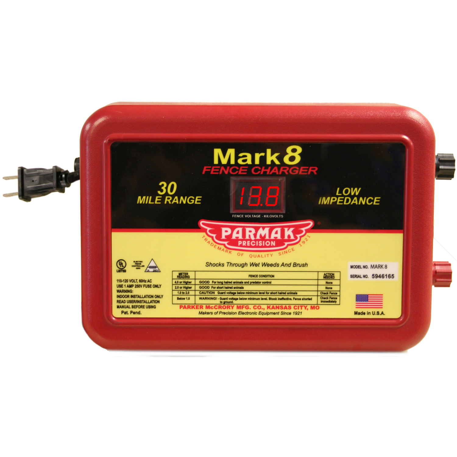 Mark 8 Low Impedance Electric Fence Charger 110-120v 30 Mile Range