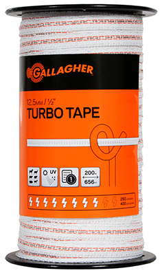 Electric Fence Turbo Tape, White, 1/2-inch X 656-feet, High Conductivity