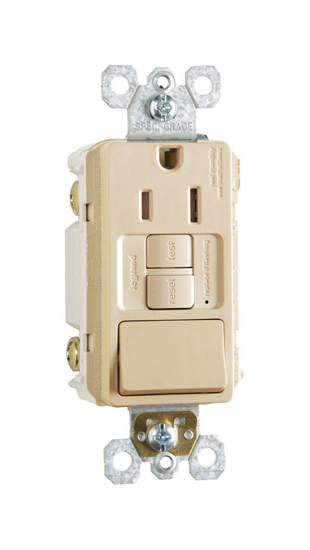 Pass & Seymour GFCI Receptacle/Single-Pole Switch, 15A, Ivory