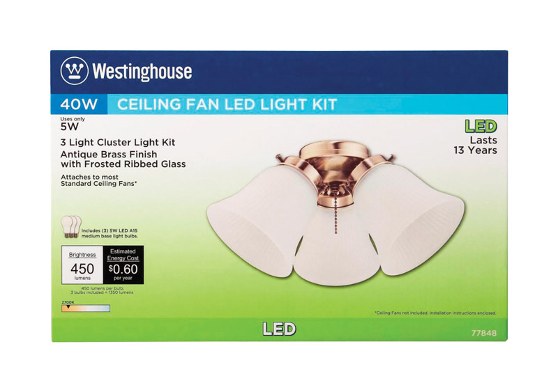 Antique Brass White Cluster Ceiling Fan Light Kit With Led Bulbs