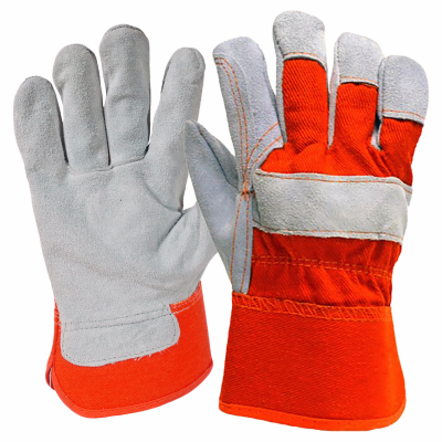 Large Gray Split Leather Work Gloves With Double Layer Palm And Safety Cuff