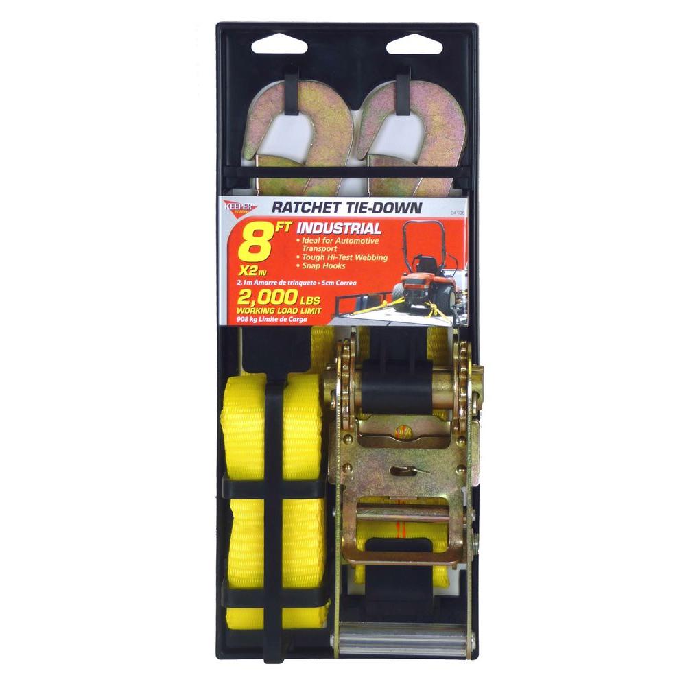 8-foot Ratchet Tie-down With Snap Hooks, 2000 Lbs Working Load Limit