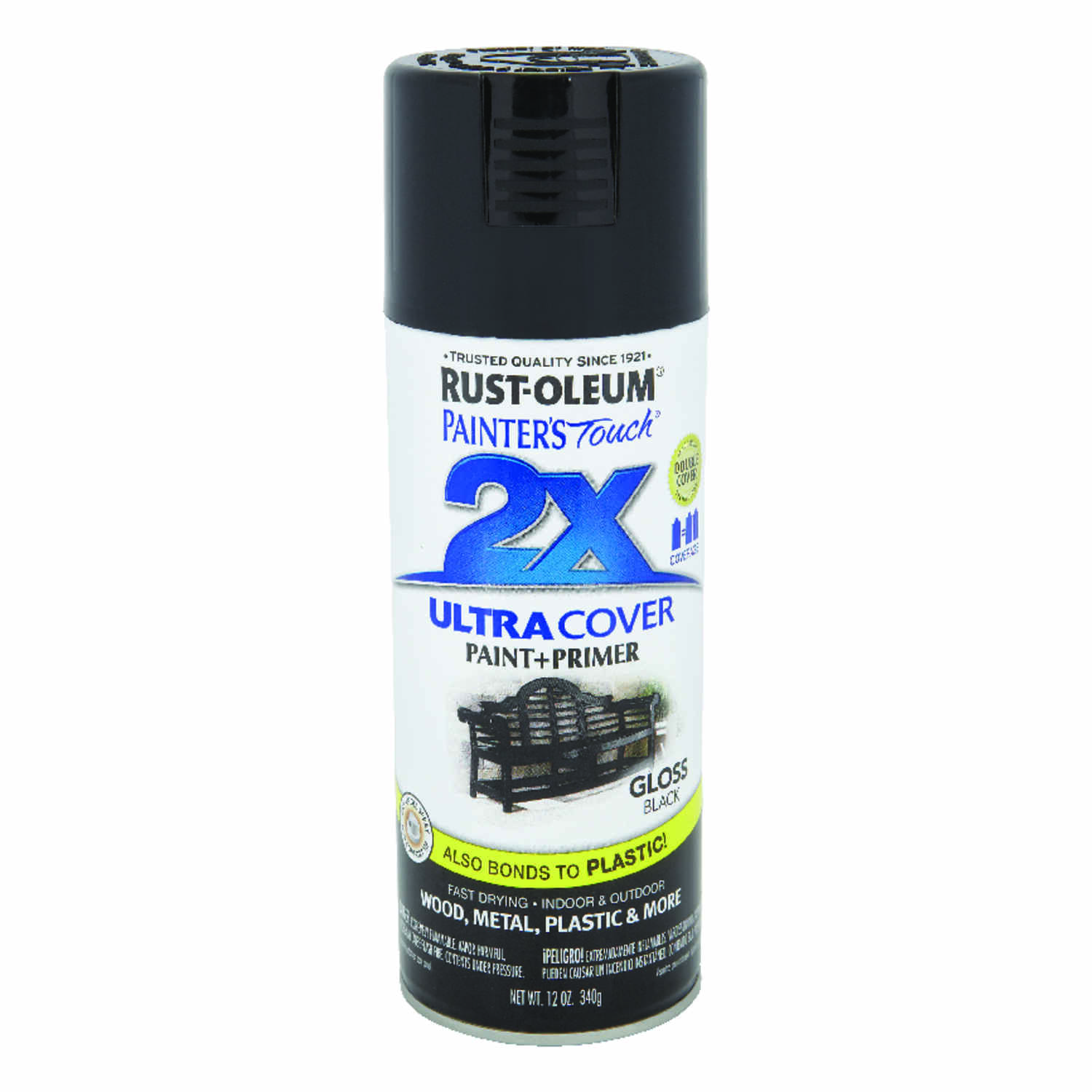 2x Ultra Cover 12 Oz. Gloss Black Spray Paint + Primer