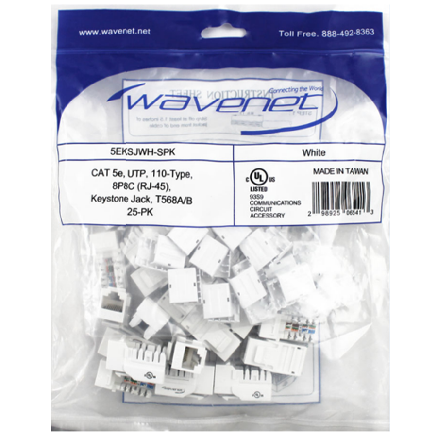 Wavenet 5EKSJBL-25PK Cat5e Keystone Jacks (25-Pack) – Blue
