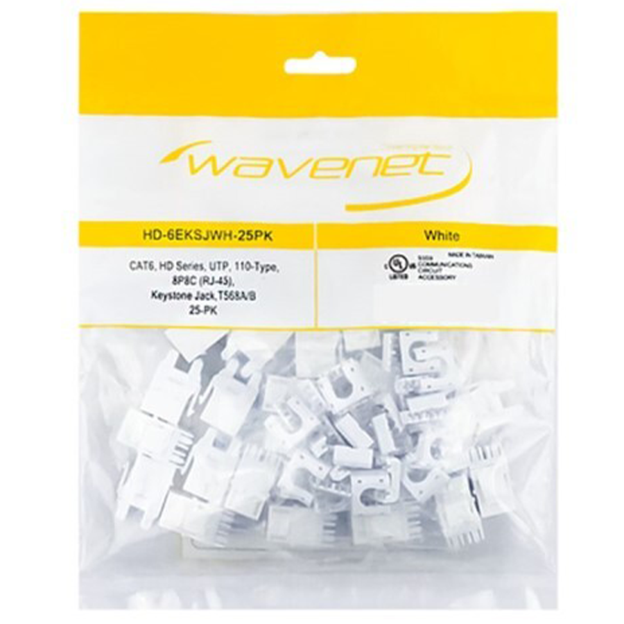 Wavenet HD-6EKSJWH-25PK Cat6 Keystone Jacks (25 Pack) – White