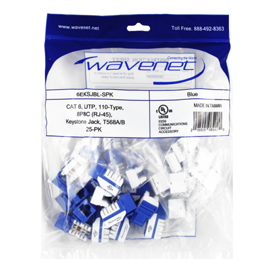 Wavenet 6EKSJWH-25PK Cat6 Keystone Jacks (25-Pack) – White