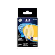 Decorative LED Light Bulbs, Soft White, Clear, 500 Lumens, 5 Watt, 2-Pk.