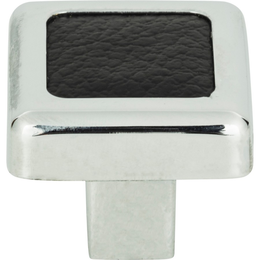 Paradigm Square Knob 1-1/4″ Dia CH & Black Leather Atlas Homewares 3149-BL