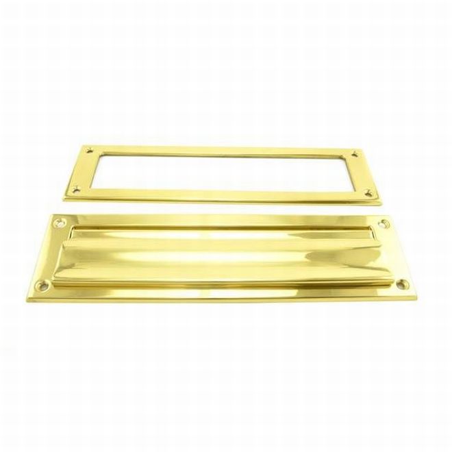 Ives 620B3 Brass Magazine Mail Slot, Spring-Loaded Front, Open Back, Bright Finish