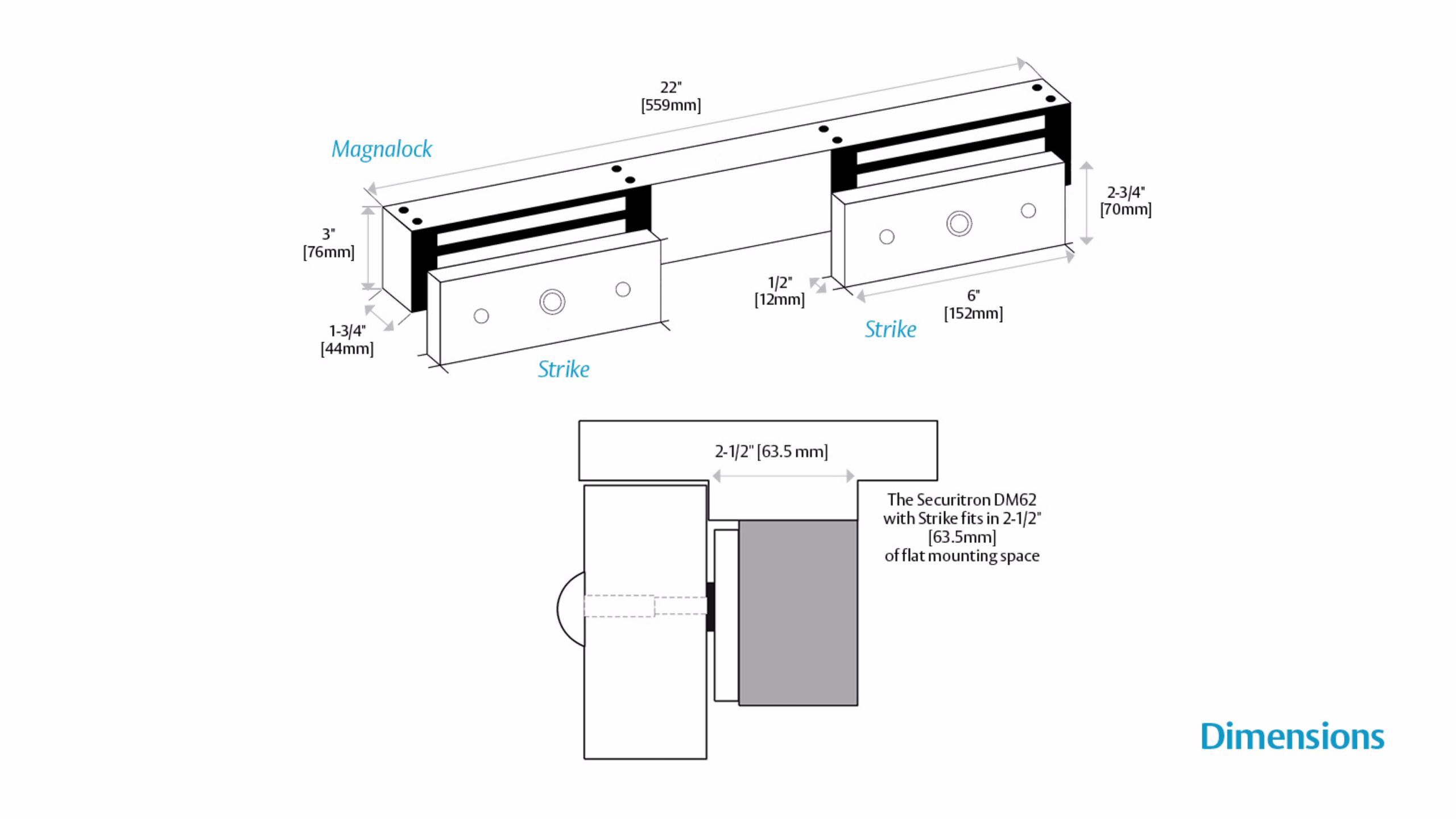 Securitron DM62BOS Magnalock 62 Double 12 Volt / 24 Volt DC with MBS and Offset Strike Satin Stainless Steel Finish