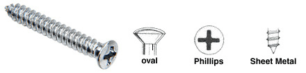 CRL AV1797 Chrome 6 x 1-1/4″ Oval Head Phillips Tapping Screws – Auveco Fix-Kit