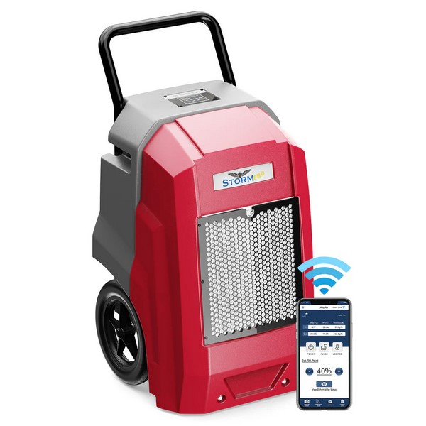 AlorAir Storm Pro-Red-WIFI-New 180 PPD Smart Wi-Fi Industrial Dehumidifier with Pump, Red