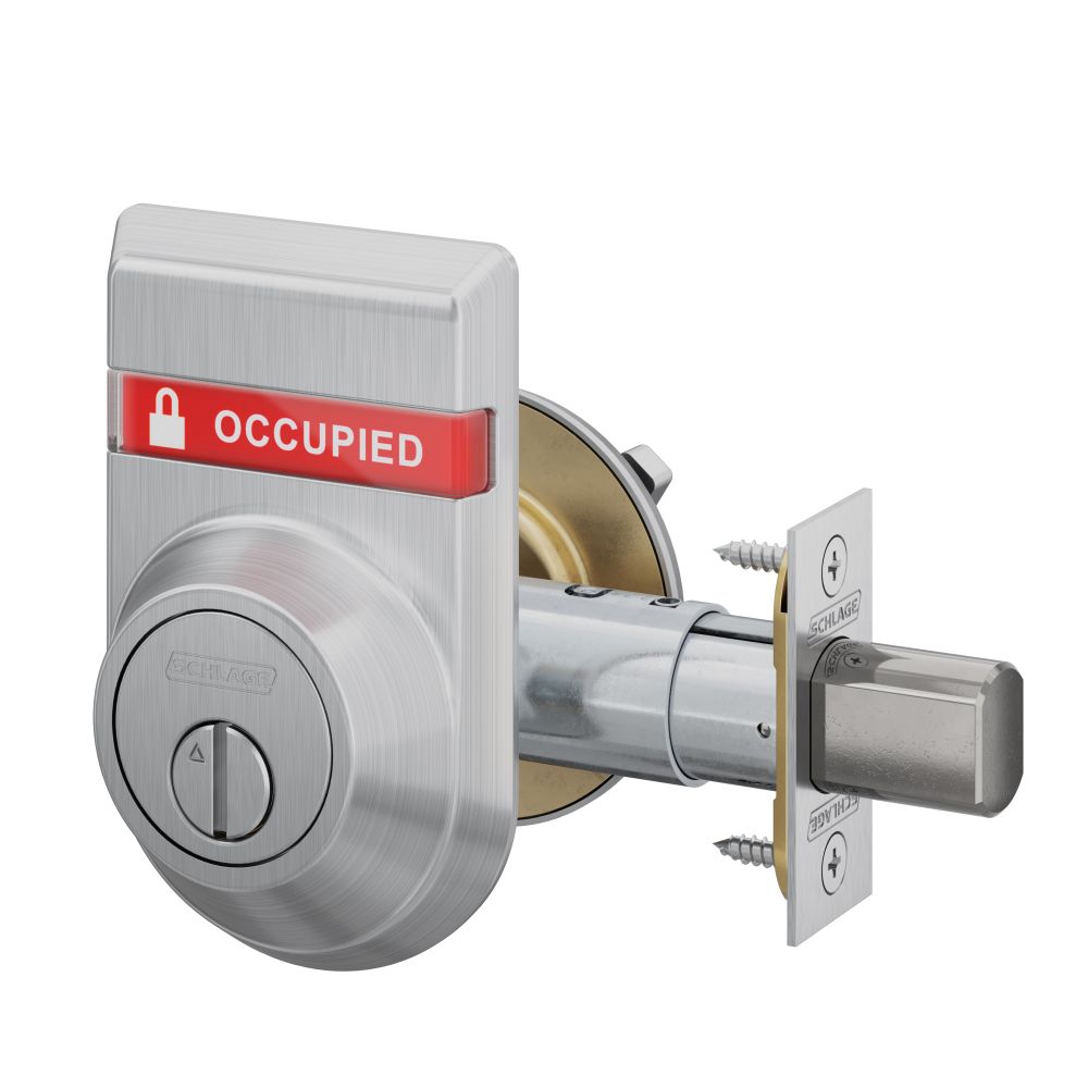 Schlage B572626 OS-OCC Grade 2 Coin Turn Deadbolt with Latch, Strike Vacant Indicator, Satin Chrome