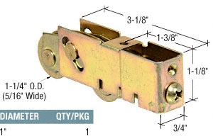 CRL D1983 1-1/4″ Tandem Steel Ball Bearing Sliding Door Roller, 3/4″ Housing