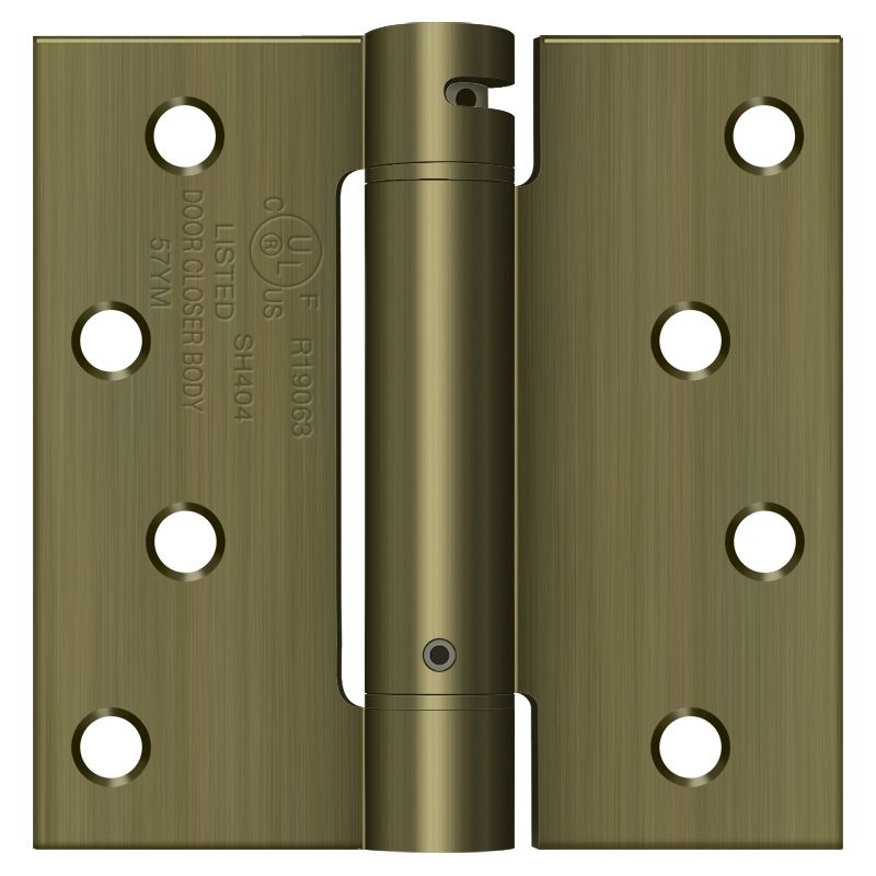 Deltana DSH44U5 4″ x 4″ UL Listed Spring Hinge in Antique Brass