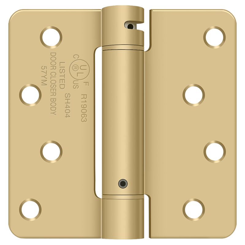Deltana DSH4R44 4″ x 4″ x 1/4″ Bright Brass Spring Hinge by Satin Brass Finish