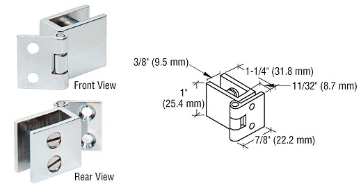 CRL EH72 Chrome Small Set Screw Hinge for 1/4″ to 5/16″ Glass